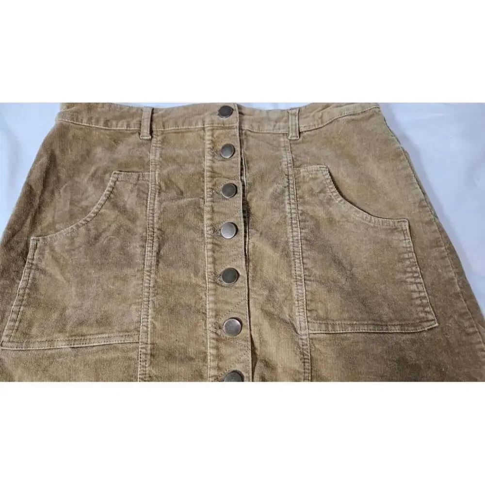 Altar'd State Women's Caramel Corduroy A-Line Skirt with Button Front Size Large
